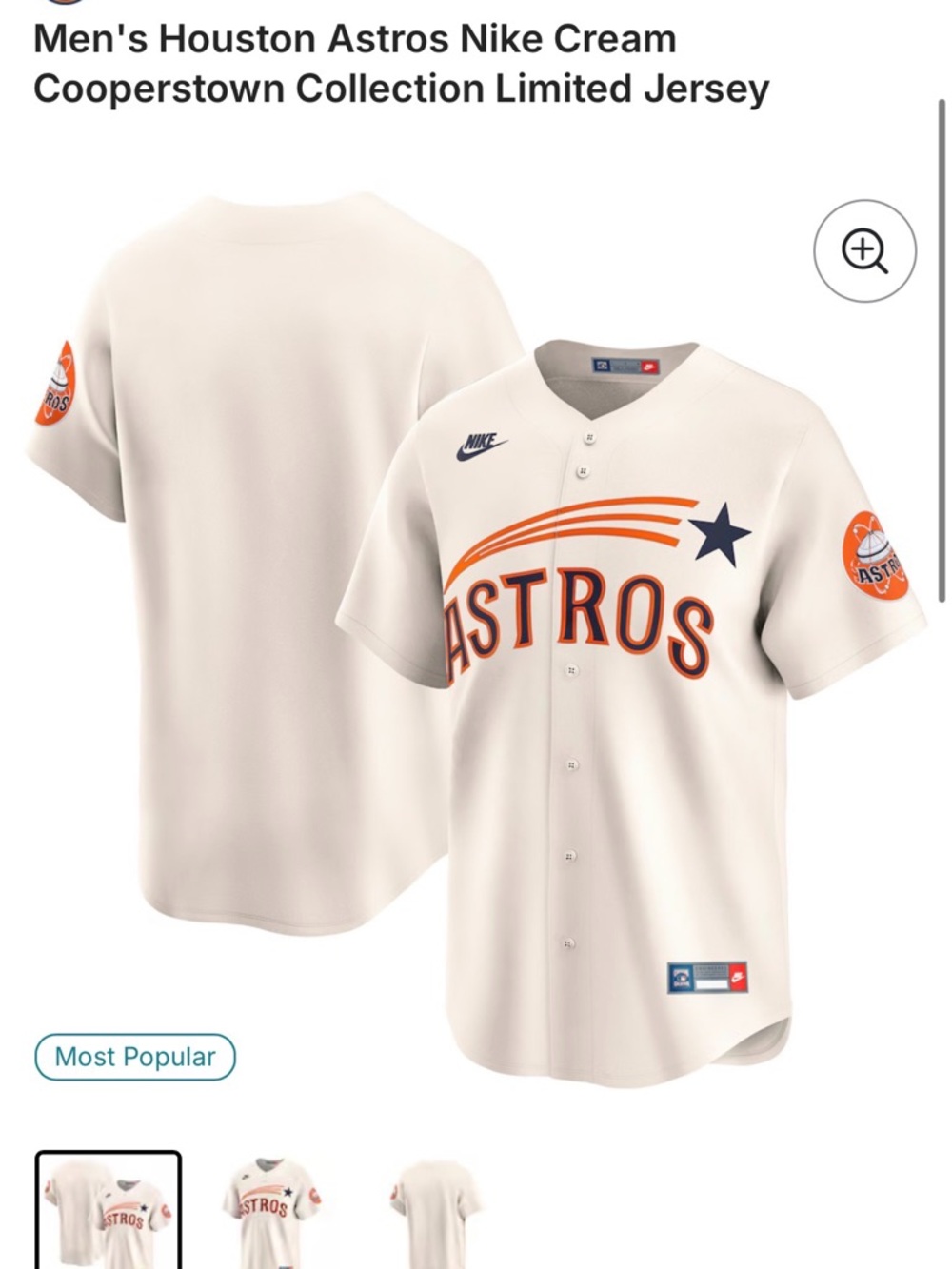 Nike Men's Astros Cream Jersey with Orange and Navy Accents